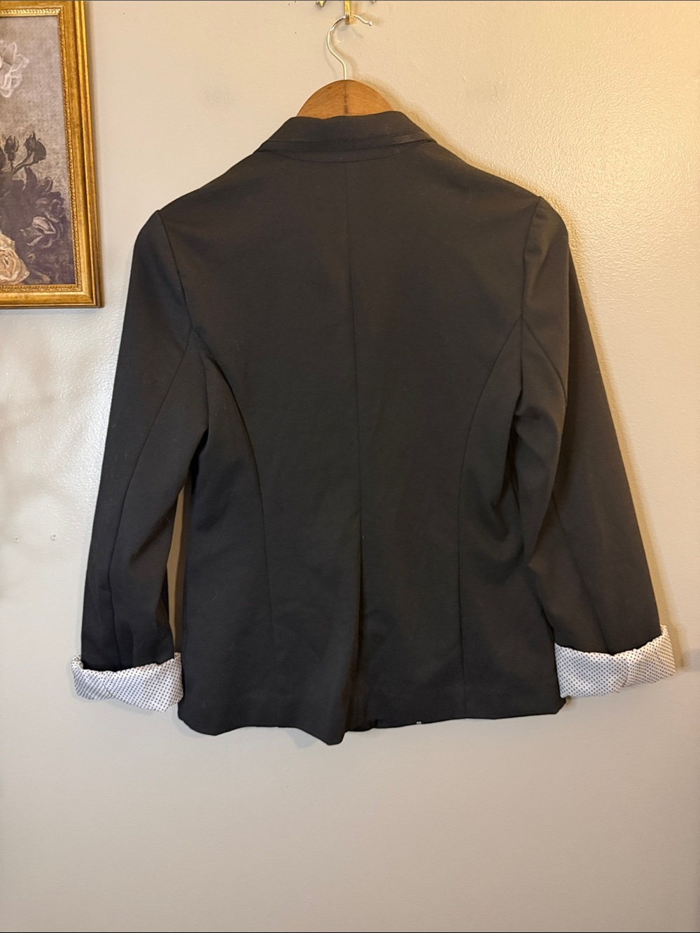 Company Ellen Tracy Black Blazer Small Polka Dot Cuff Crest Button Stretch - Picture 9 of 9